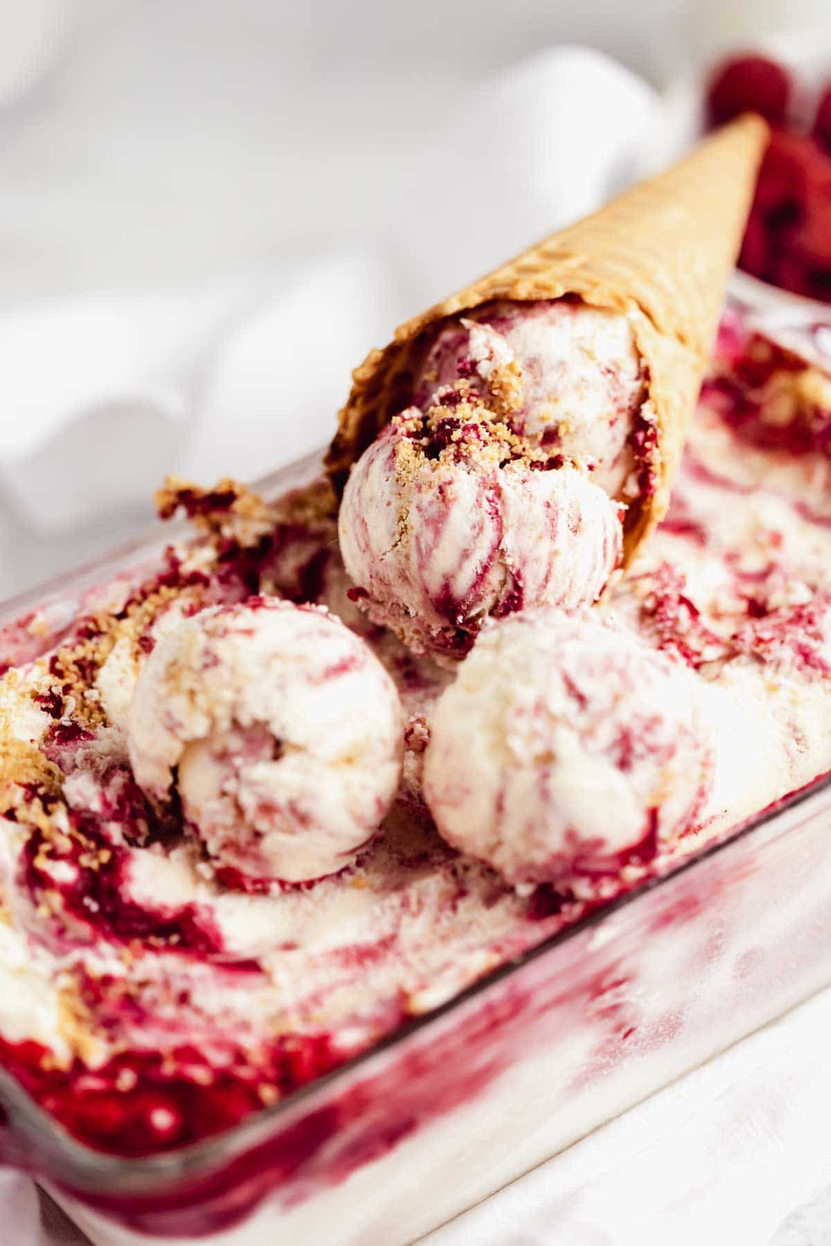 Philadelphia Cheesecake Gelato with Raspberry Coulis and Biscuit Crumbs