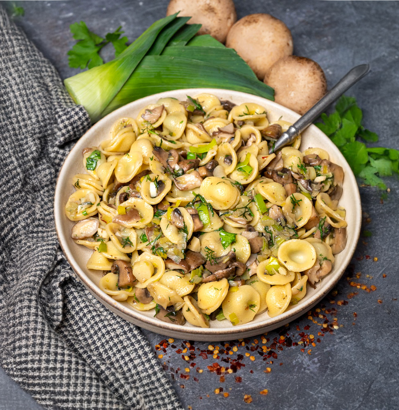 Vegan Mushroom Leek Ravioli Pasta