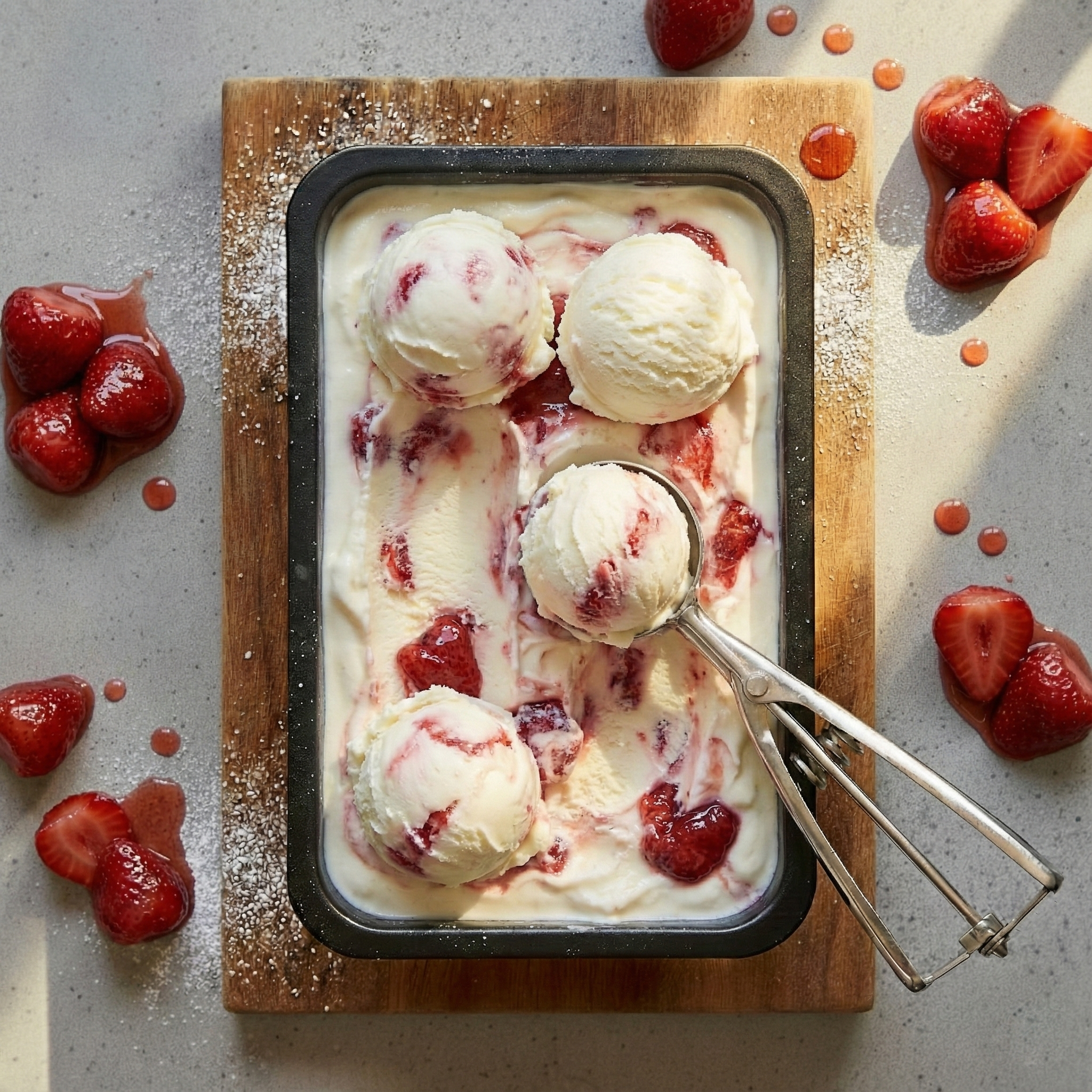 Yoghurt Gelato with Poached Strawberry