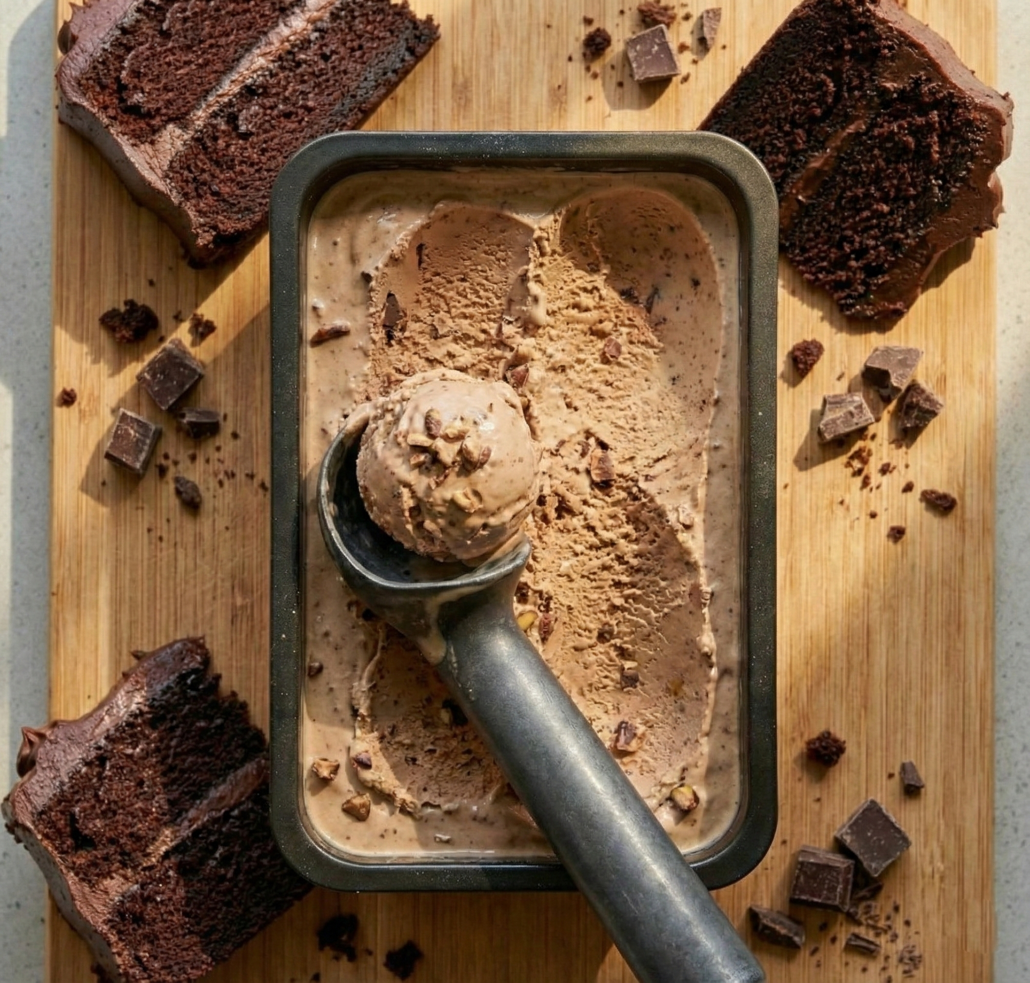 Malt Gelato with Belgium Chocolate Cake