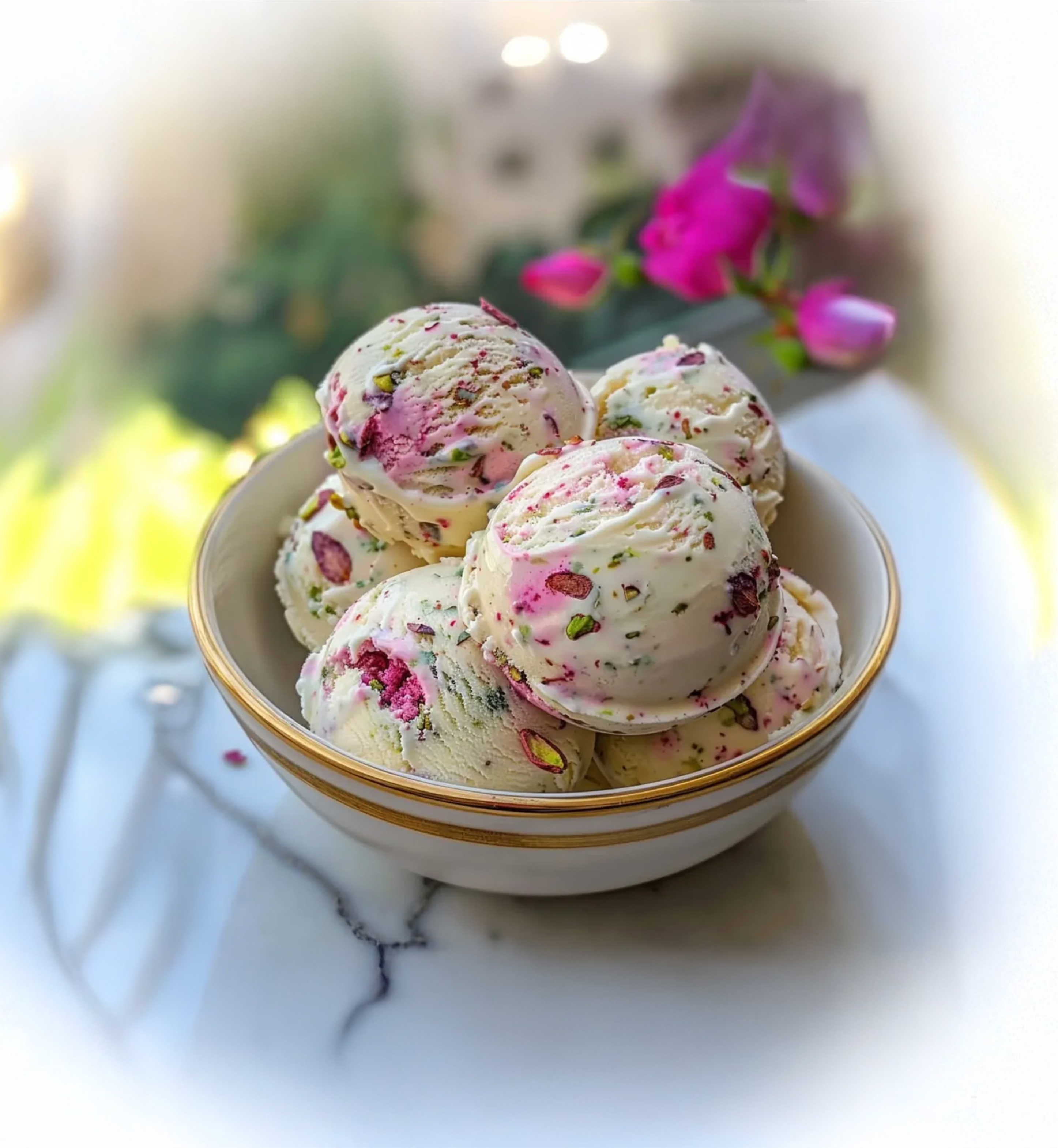 Pink Rose with Strawberry & Roasted Pistachio Ice Cream