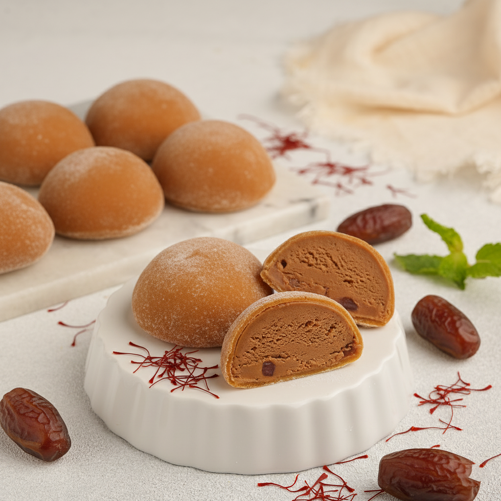 Saffron and Dates Mochi Ice Cream Premium Large 24 Pack