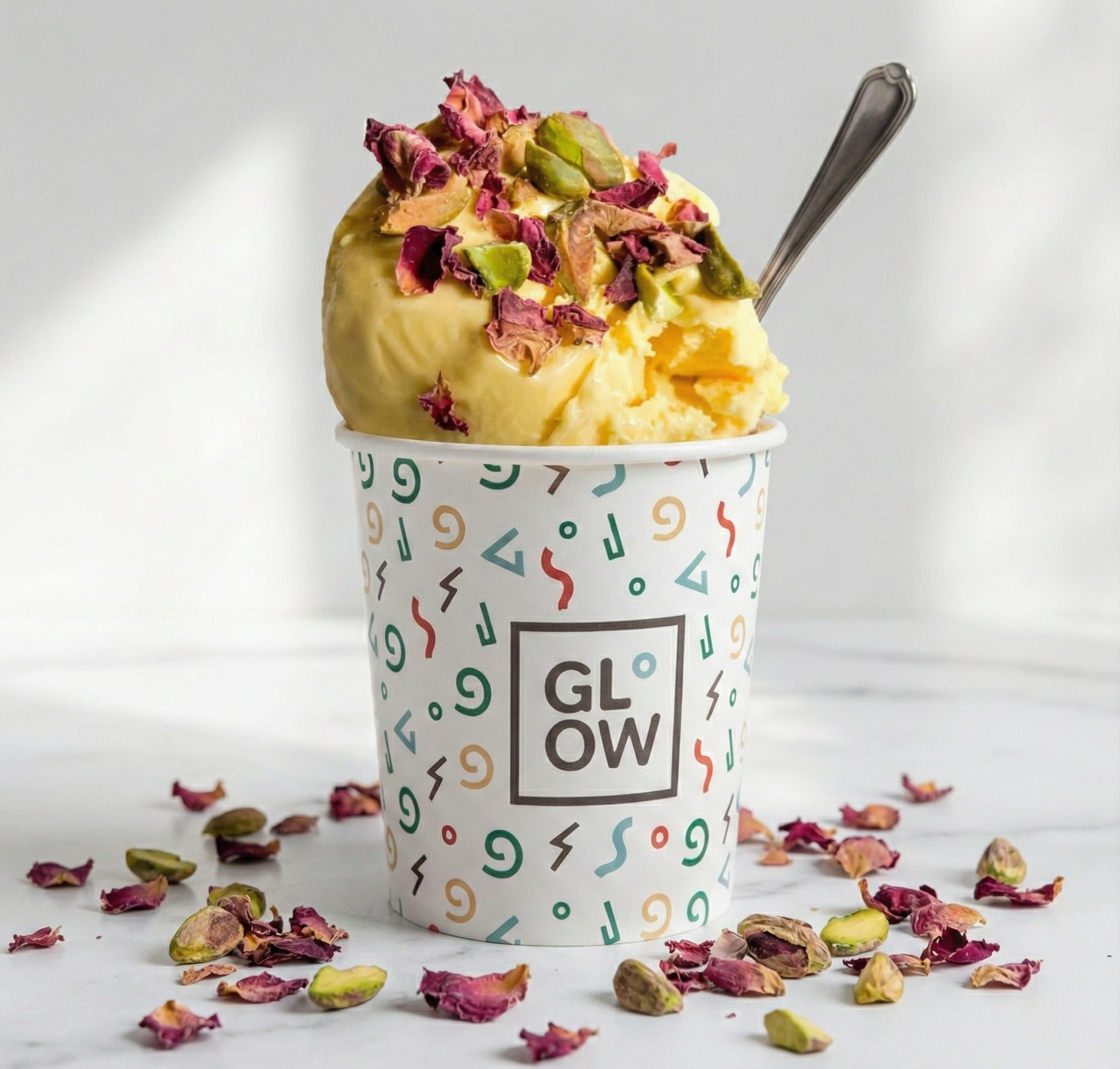Saffron and Green Cardamon Gelato with Toasted Almond