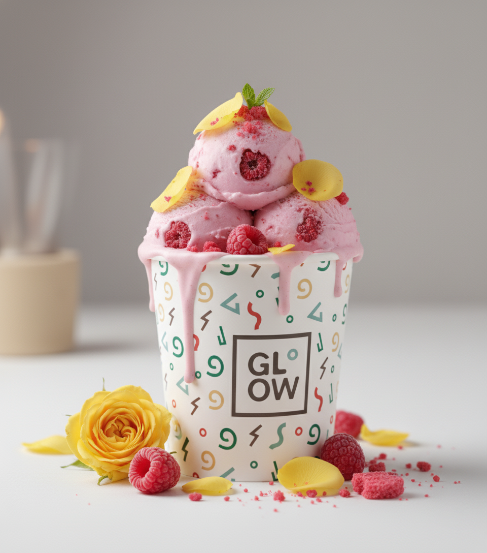 Yellow Rose with Raspberry & Pink Rose Cookie Dough Ice Cream