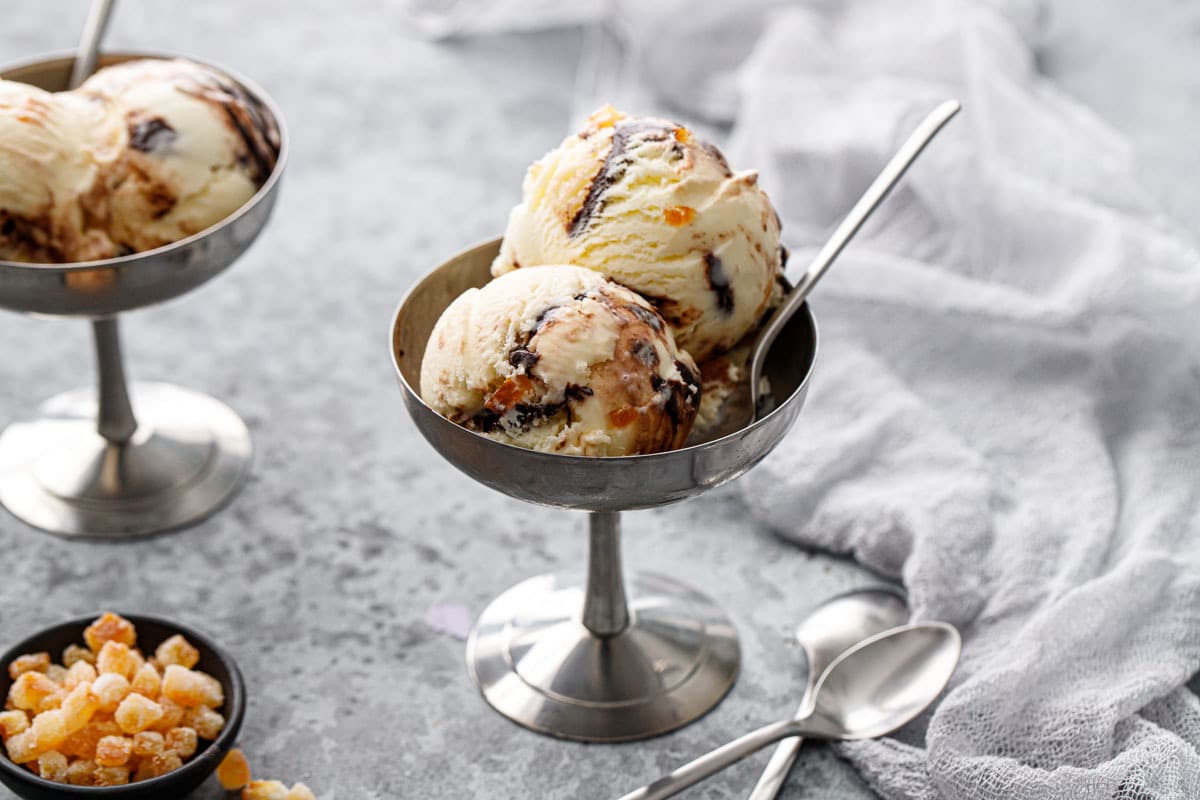Coffee Arabica and Orange Gelato with Milk Chocolate Fudge and Candied Orange