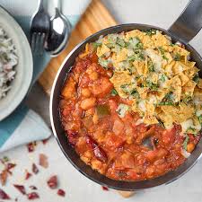 Vegan 5 Bean Chili Topped Tortilla and Jalapeno Crust